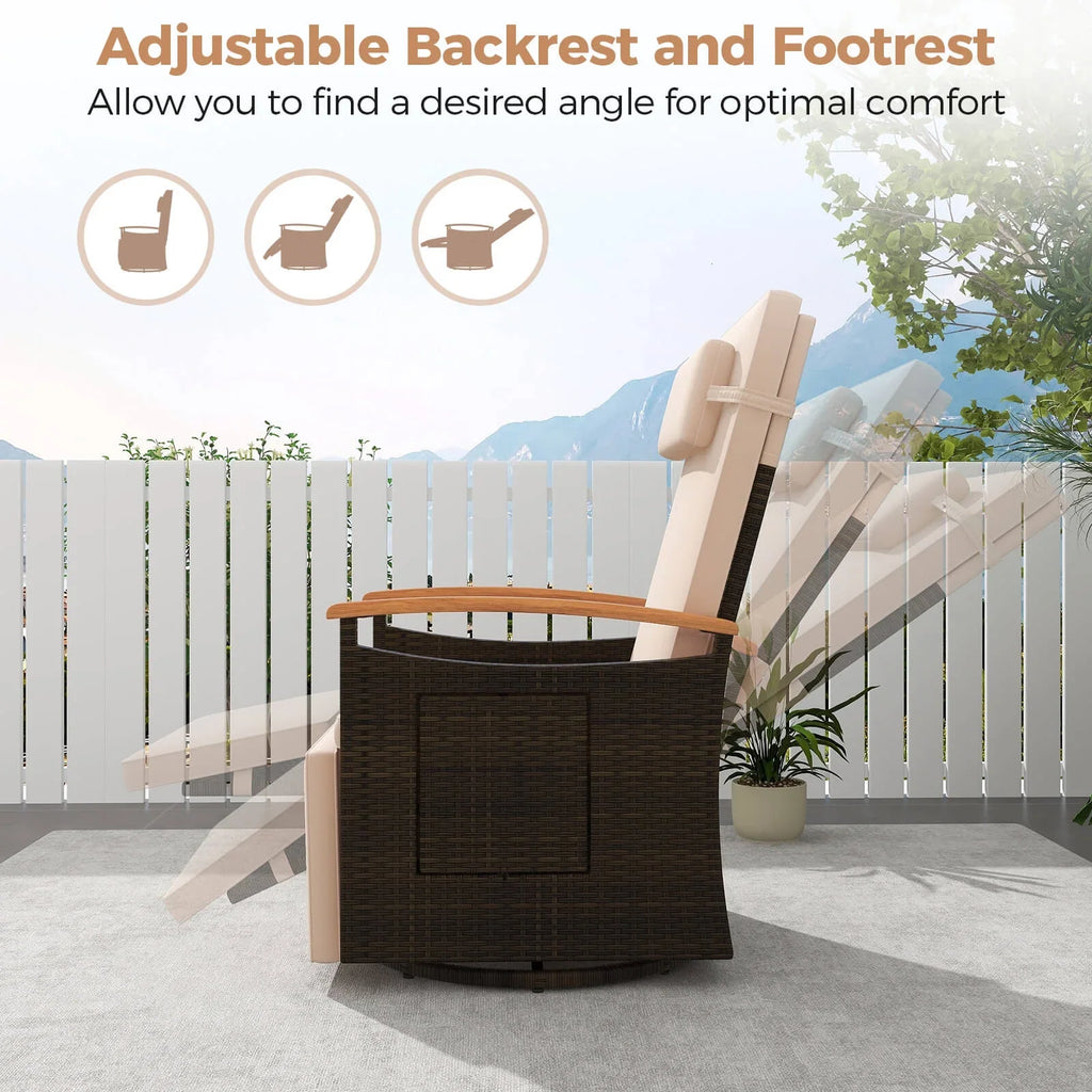 Costway Outdoor 360" Swivel Rattan Recliner Chair Patio Wicker Chaise Lounge Chair Beige