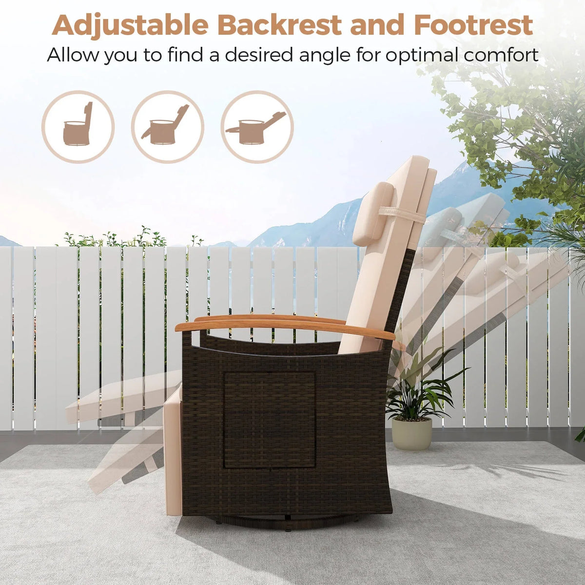 Costway Outdoor 360" Swivel Rattan Recliner Chair Patio Wicker Chaise Lounge Chair Beige