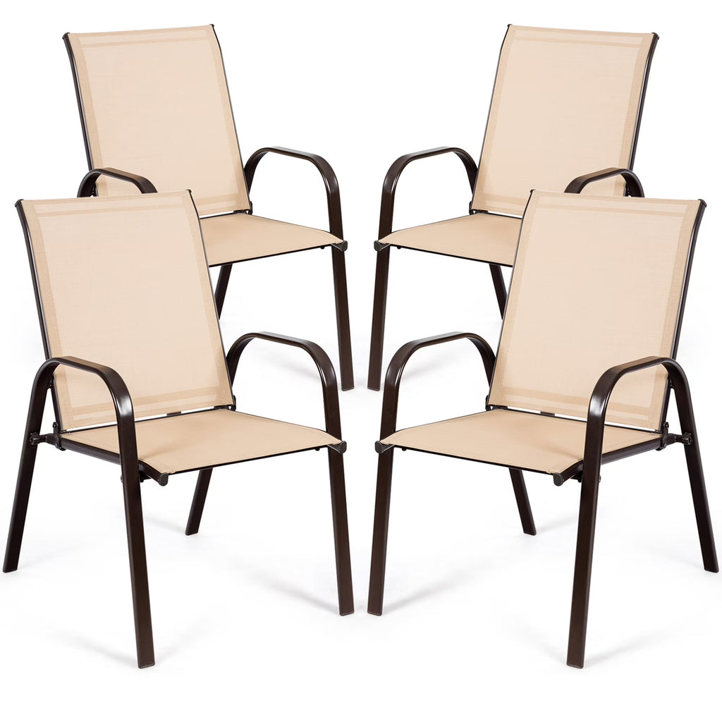Gymax Set of 4 Patio Chairs Dining Chairs w/ Steel Frame Yard Outdoor Grey