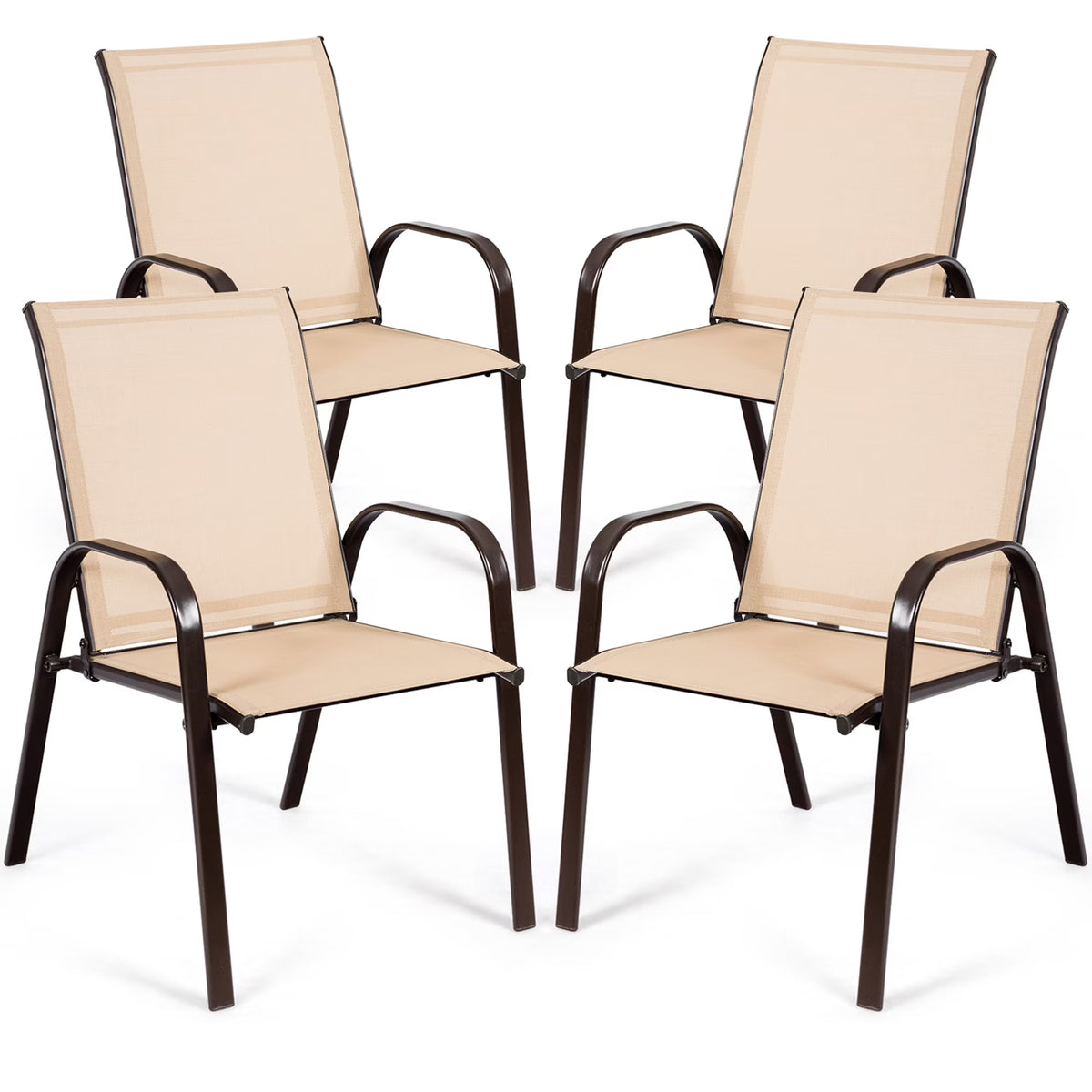Gymax Set of 4 Patio Chairs Dining Chairs w/ Steel Frame Yard Outdoor Grey