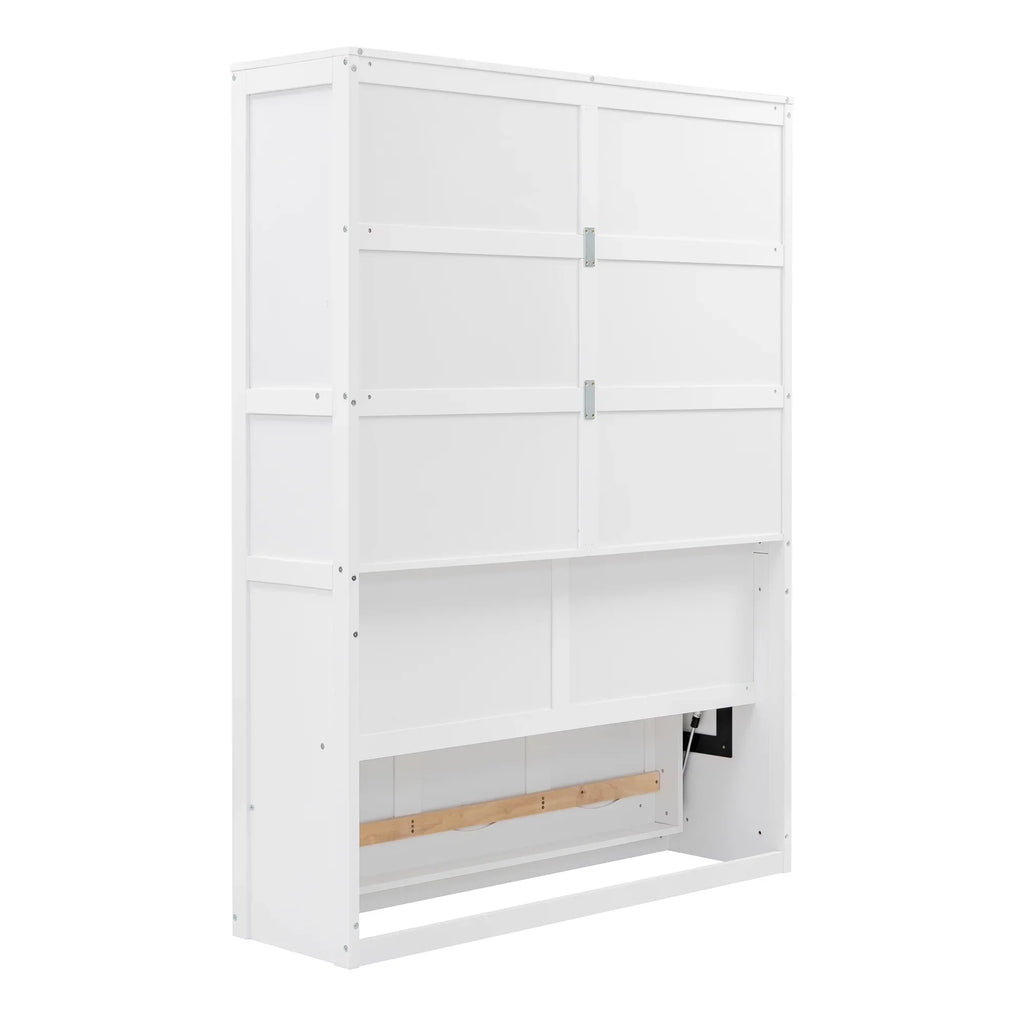 Harper & Bright Designs Full Size Murphy Bed with Shelves, Foldable Wall Bedframe w/Flexible Slats Support, Space-Saving Design, Can Be Folded Into Cabinet, White