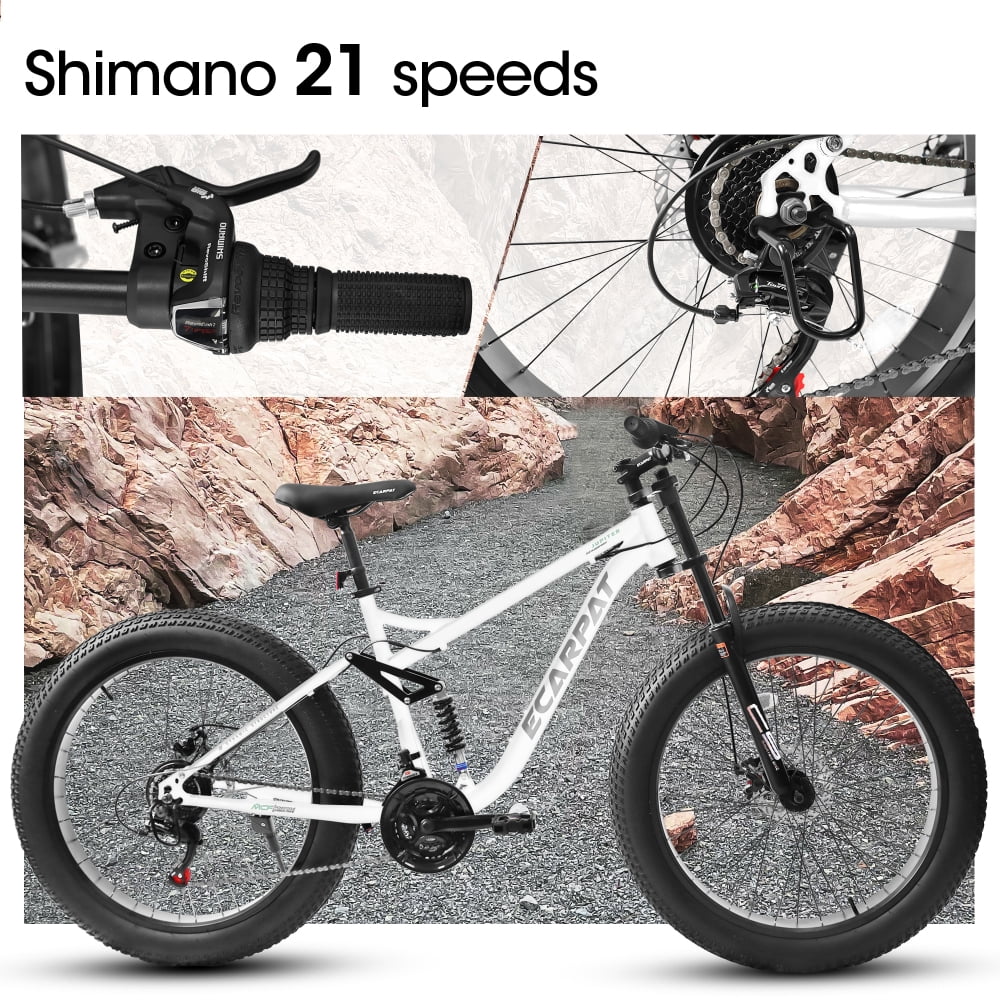 26 inch Mountain Bike for Men, 26*4" Fat Tire Mountain Bicycles,Full-Suspension 21-Speed Drivetrain with Disc Brakes