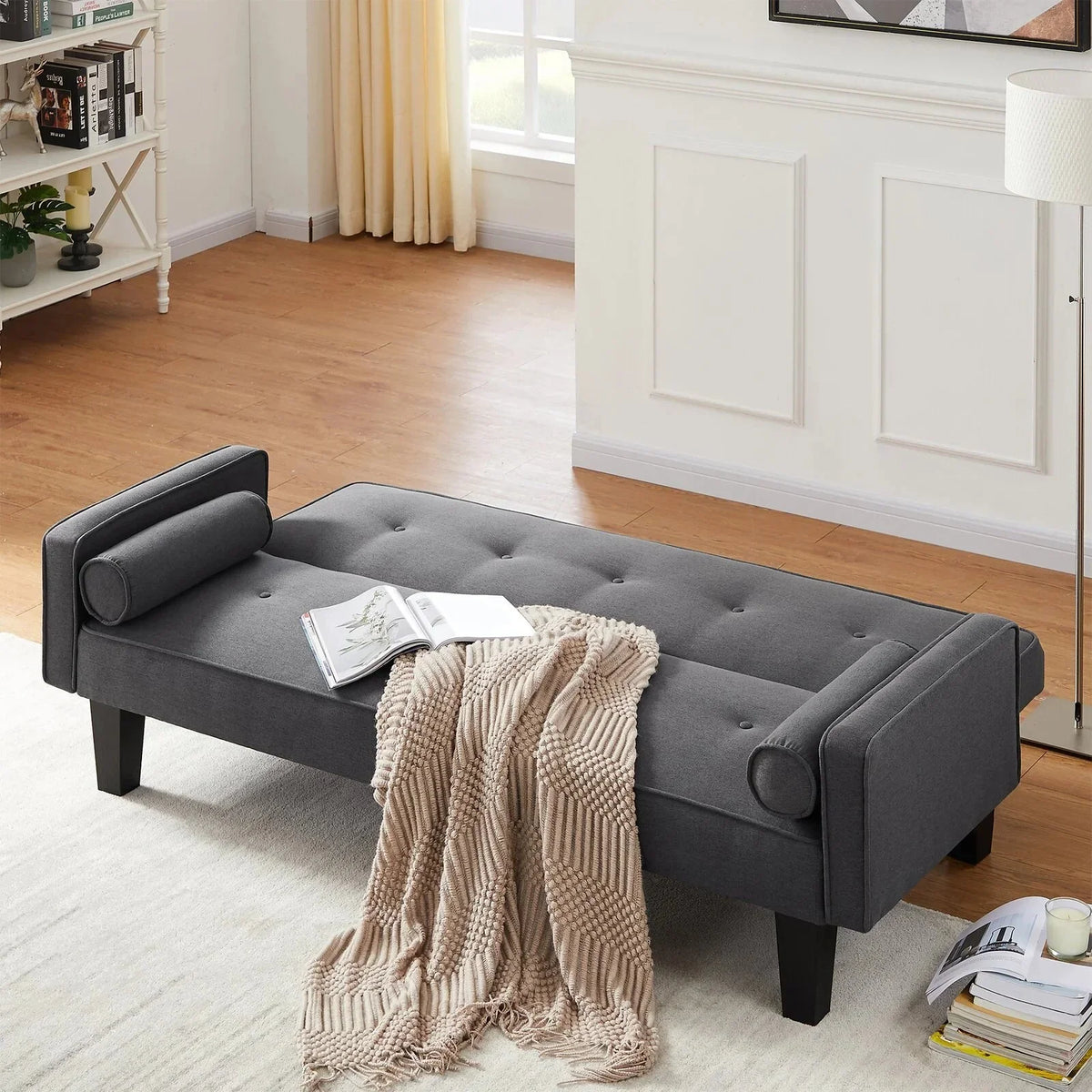 72" Convertible Loveseat Sofa Bed Sleeper Daybed,Modern Upholstered Folding Recliner,Small Futon Sofa for Living Room Apartment Office,Gray 02