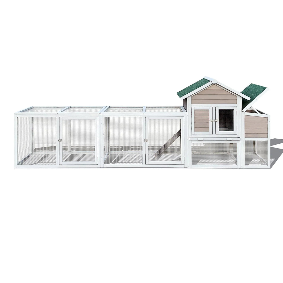 Pefilos 112" Large Rabbit Hutch Outdoor Wood Chicken Coop, Hen House with Nest Box, Wire Fence Poultry Cage, Orange