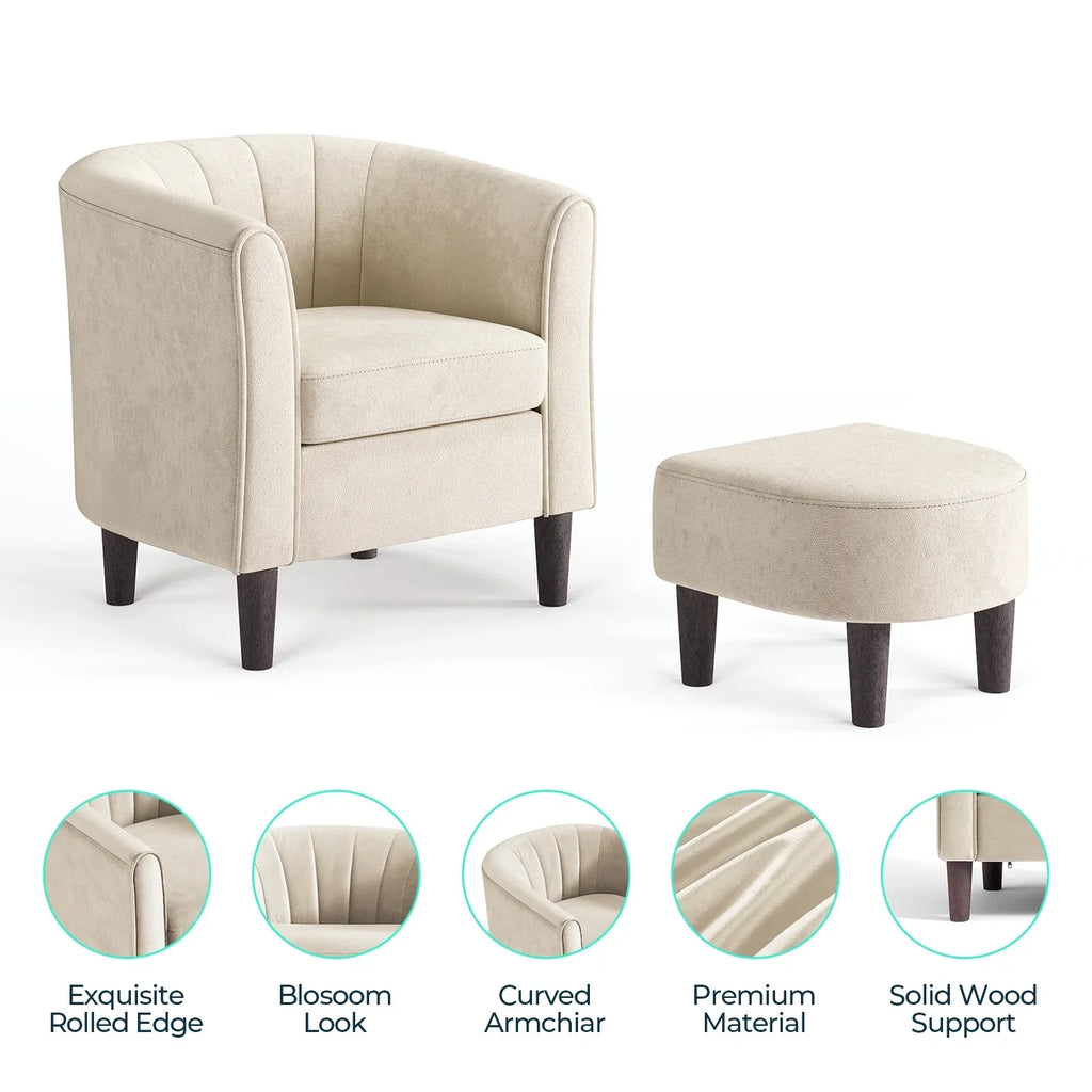 LINSY HOME Chenille Accent Chair with Ottoman for Living Room, Dark Gray