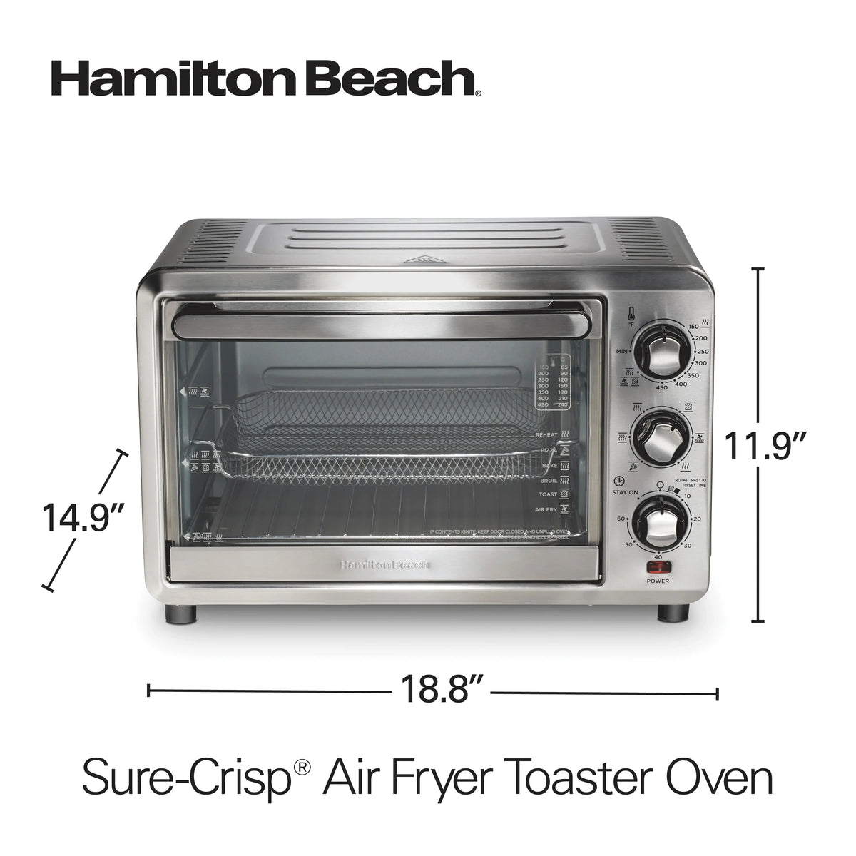 Hamilton Beach Sure-Crisp 6 Slice Countertop Toaster Oven with Sure-Crisp Air Fryer Function, Stainless Steel