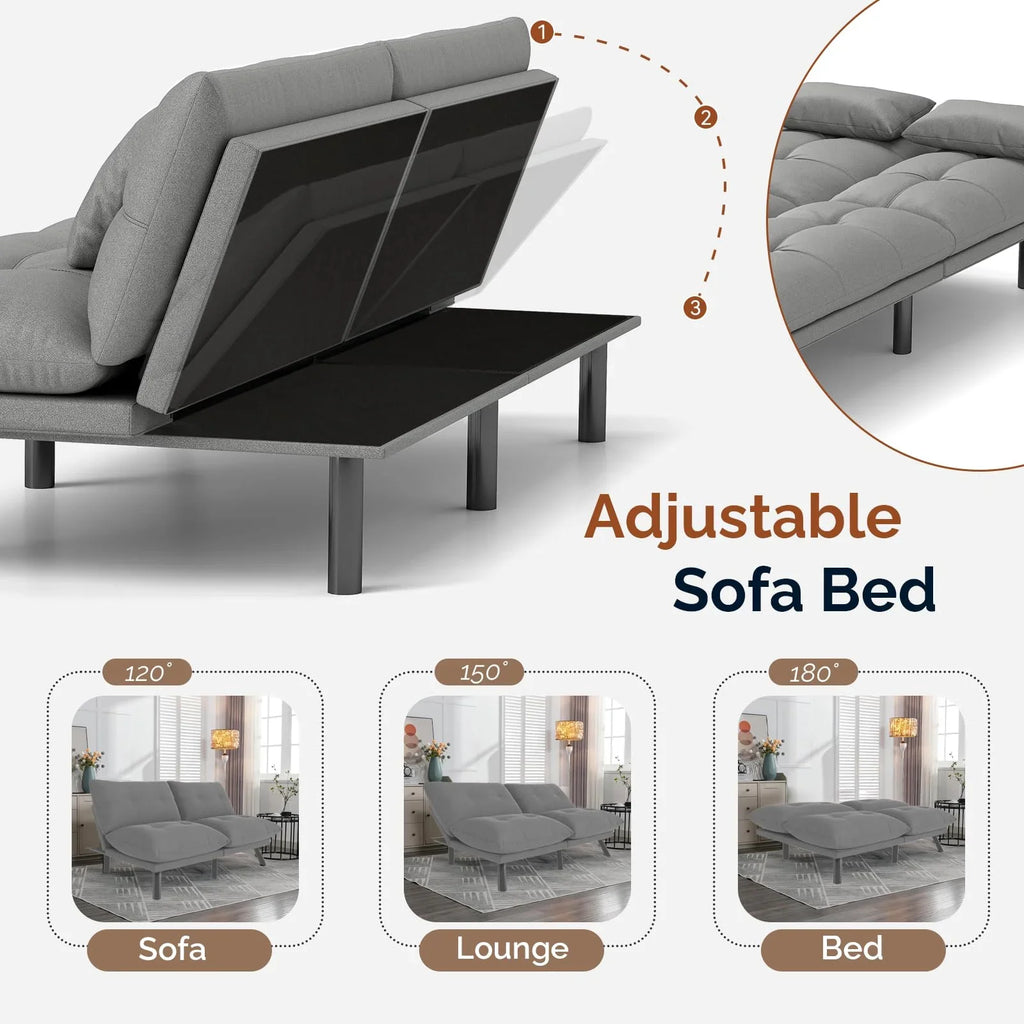 70"" Convertible Futon Sofa Bed Folding Bed Sleeper Couch for Living Room, Small Space or Office, Light Grey