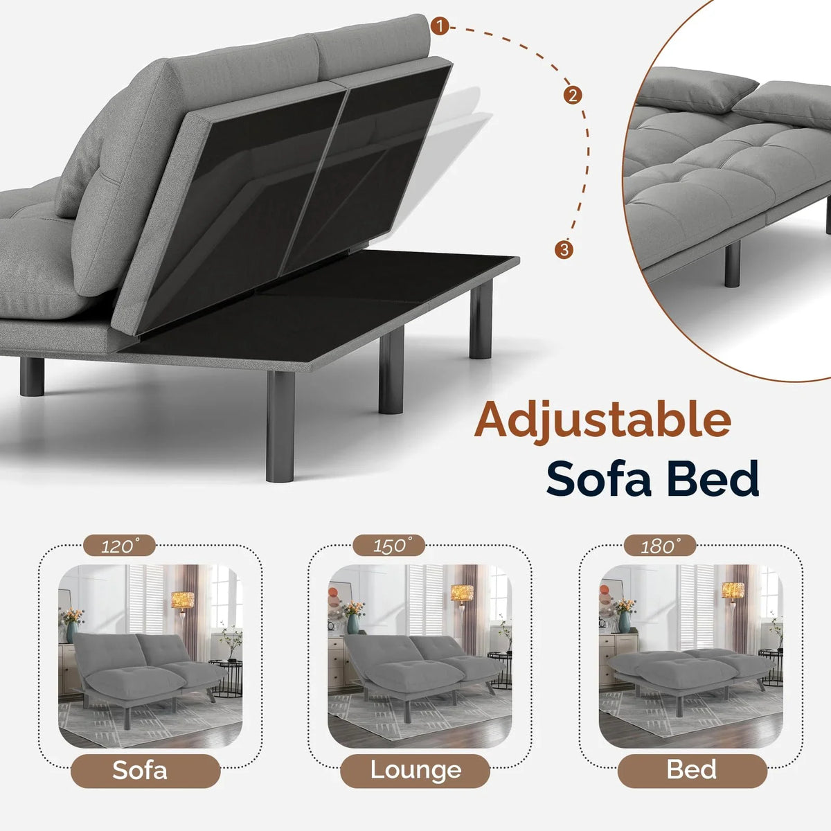 70"" Convertible Futon Sofa Bed Folding Bed Sleeper Couch for Living Room, Small Space or Office, Light Grey