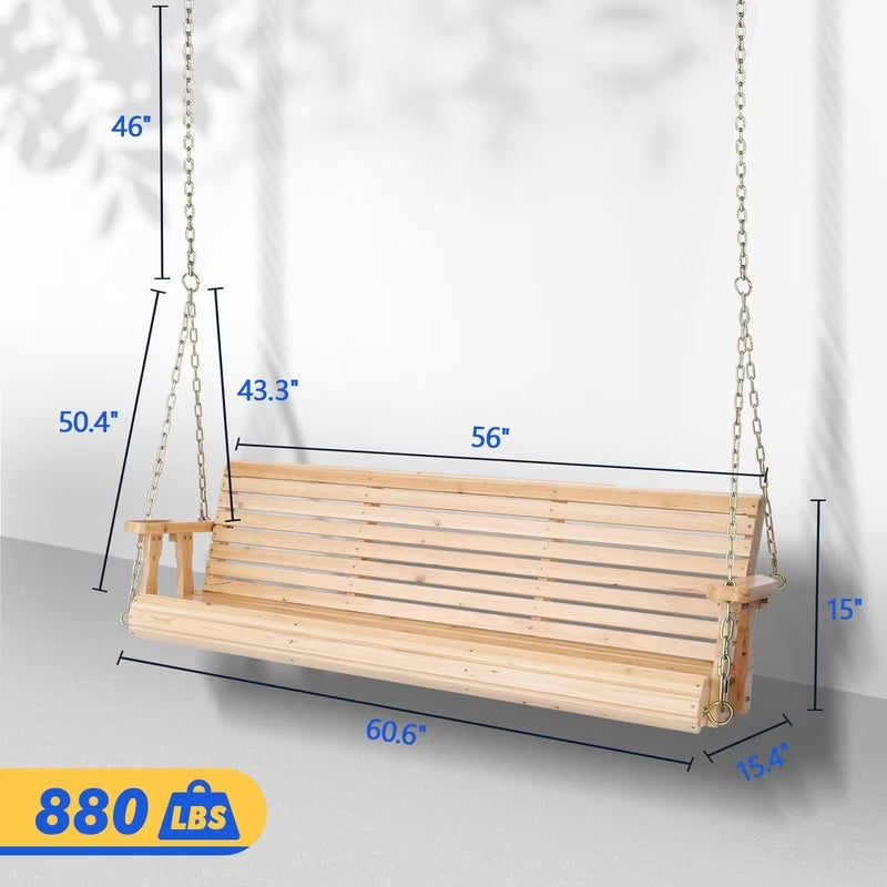 3-person Wood Porch Swing Brown