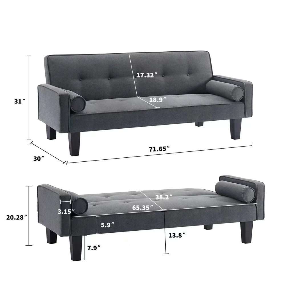 72" Convertible Loveseat Sofa Bed Sleeper Daybed,Modern Upholstered Folding Recliner,Small Futon Sofa for Living Room Apartment Office,Gray 02