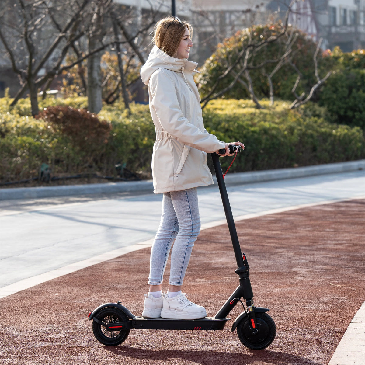 HOVERMAX Electric Scooter 350W Motor Up to 18.6 MPH & 19 Miles, 8.5'' Solid Tires Adults Electric Scooter with APP Control, Foldable and Commute