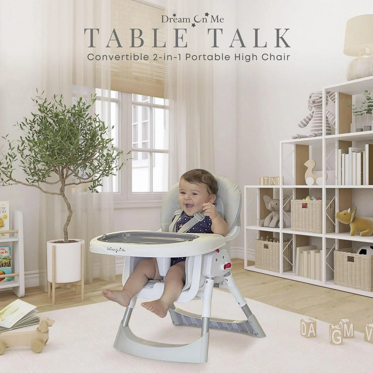 Dream On Me Portable 2-In-1 Table Talk High Chair. Gray