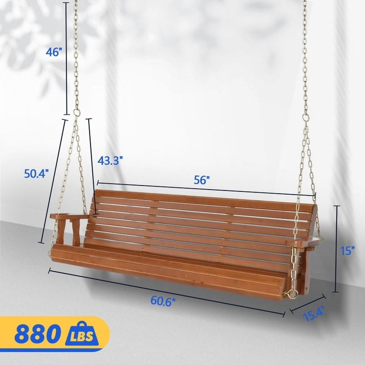 3-person Wood Porch Swing Brown