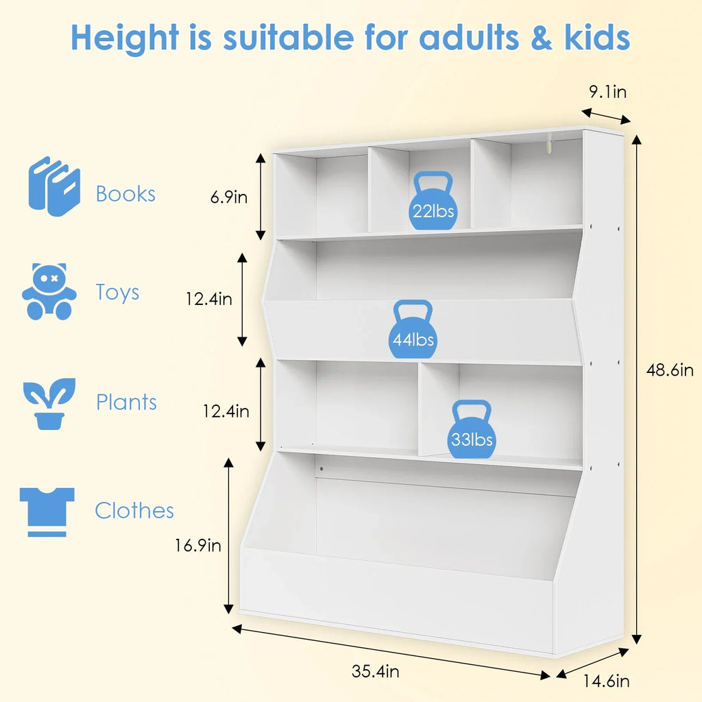 Arlopu Kid's Toy Storage Cabinet Wood Kids Bookshelf Toddler Toy Storage Organizer for Playroom, Bedroom, Living Room, Nursery