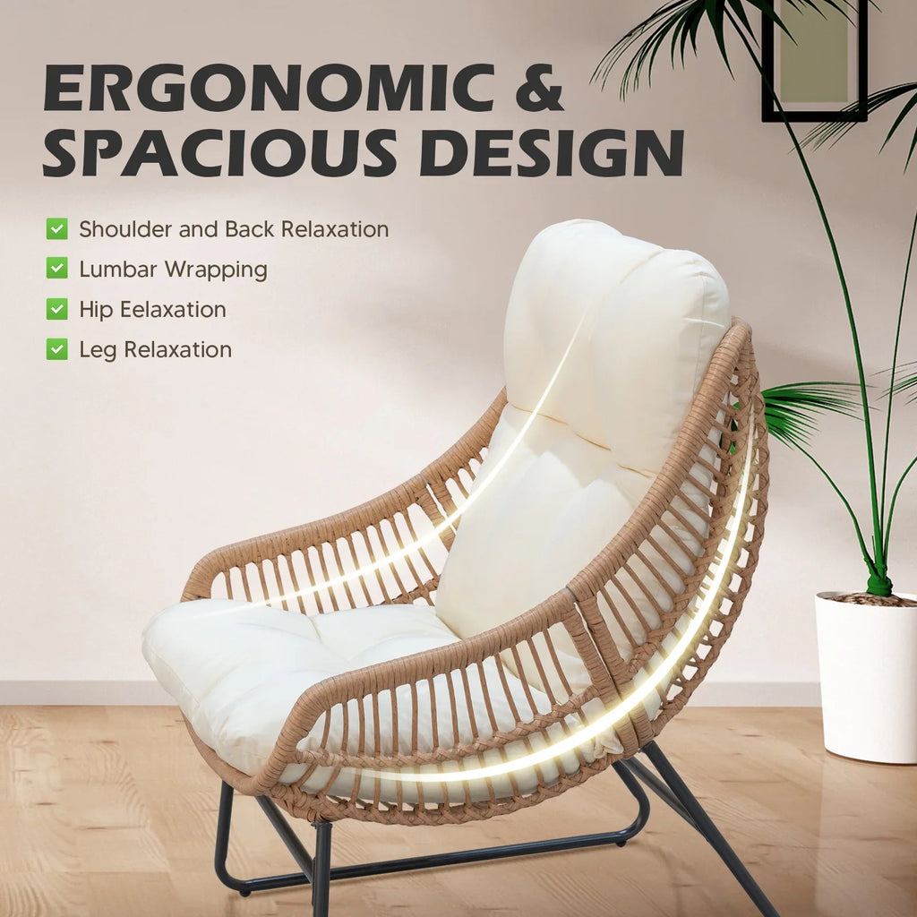 Tappio Wicker Papasan Egg Chair with Ottoman, Outdoor Patio Basket Lounge Chair Indoor Oversized Egg Lounger with Thick Cushion for Living Room Bedroom Balcony Porch, Black