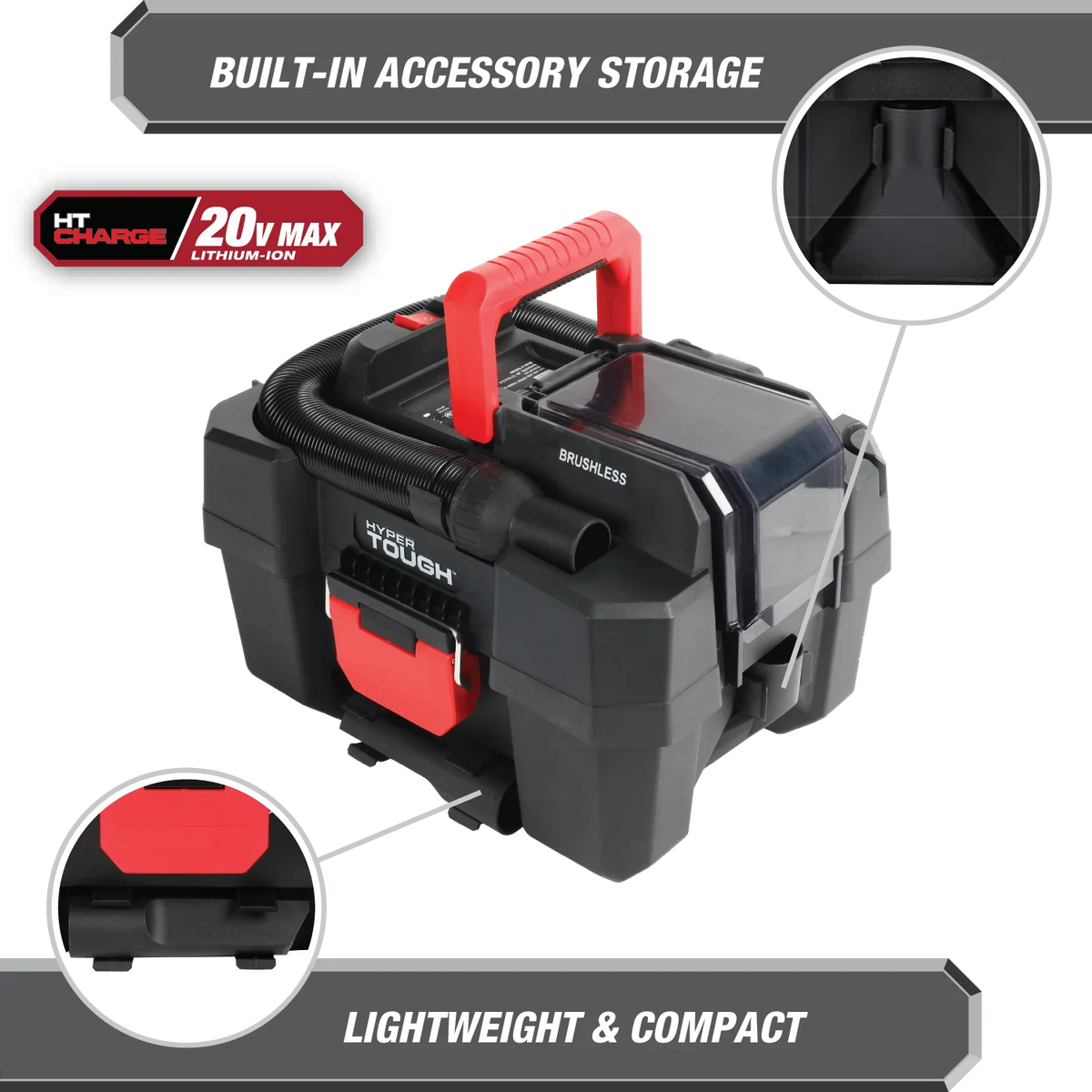 Hyper Tough 1.5 Gallon Wet Dry Vac, 20V Max, Brushless Motor, Cordless, Battery and Charger Included