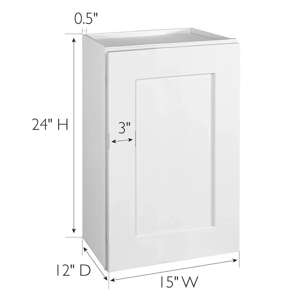 Design House Brookings Solid Wood Ready to Assemble 15"W x 24"H x 12"D Tall Shaker Wall Kitchen Cabinet, White