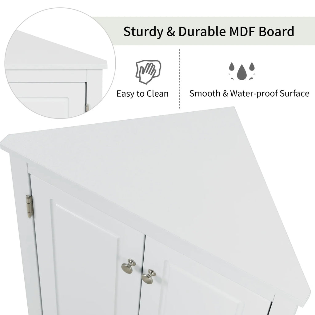 Triangle Bathroom Storage Cabinet, Wooden Corner Freestanding Floor Cabinet with Double Doors and Adjustable Shelves, Mordern Console Table for Bathroom, Living Room, Small Space, Grey