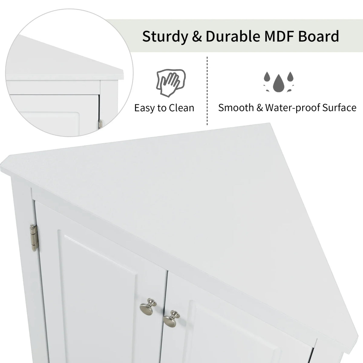 Triangle Bathroom Storage Cabinet, Wooden Corner Freestanding Floor Cabinet with Double Doors and Adjustable Shelves, Mordern Console Table for Bathroom, Living Room, Small Space, Grey