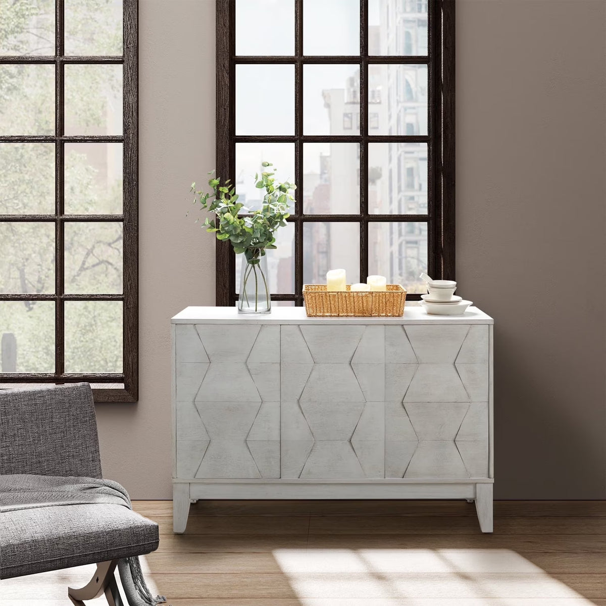 Wooden 45" Sideboard Buffet Cabinet 2 Doors with Adjustable Shelves Living Room Entryway Bedroom Walnut
