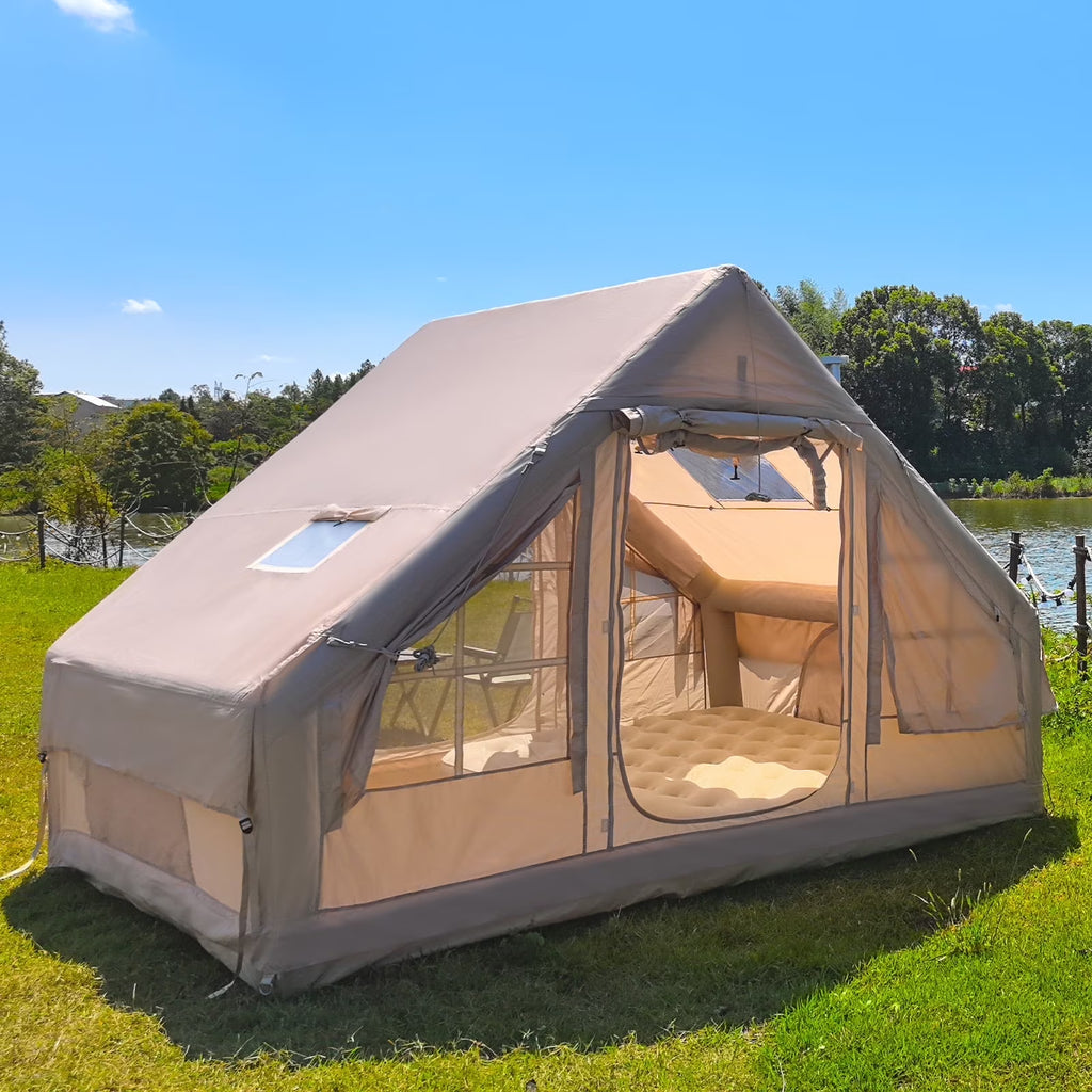 Inflatable Camping Tents 4/6/8/10 Person,129 Square Feets Large Blow up Tent with Stove Jack