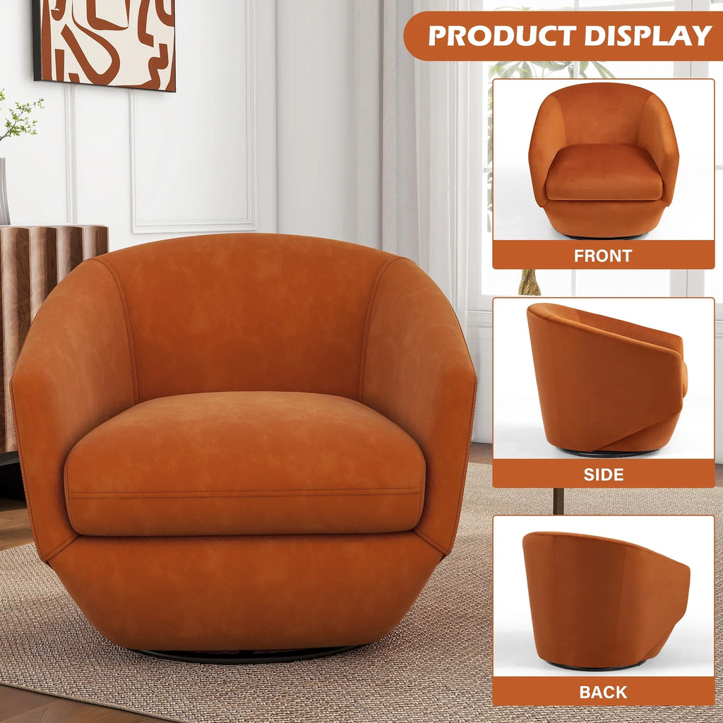 DREAMSIDEA Faux Leather Swivel Accent Chair Sets of 2 360" Swivel Barrel Chair,Swivel Club Sofa for Living Room, Bedroom, Office,Brown