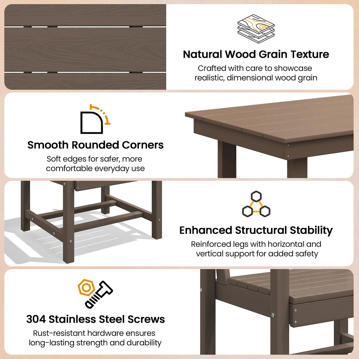 KINGYES 7-Piece Outdoor Dining Set, HDPE Patio Table and Chairs with Umbrella Hole, Gray