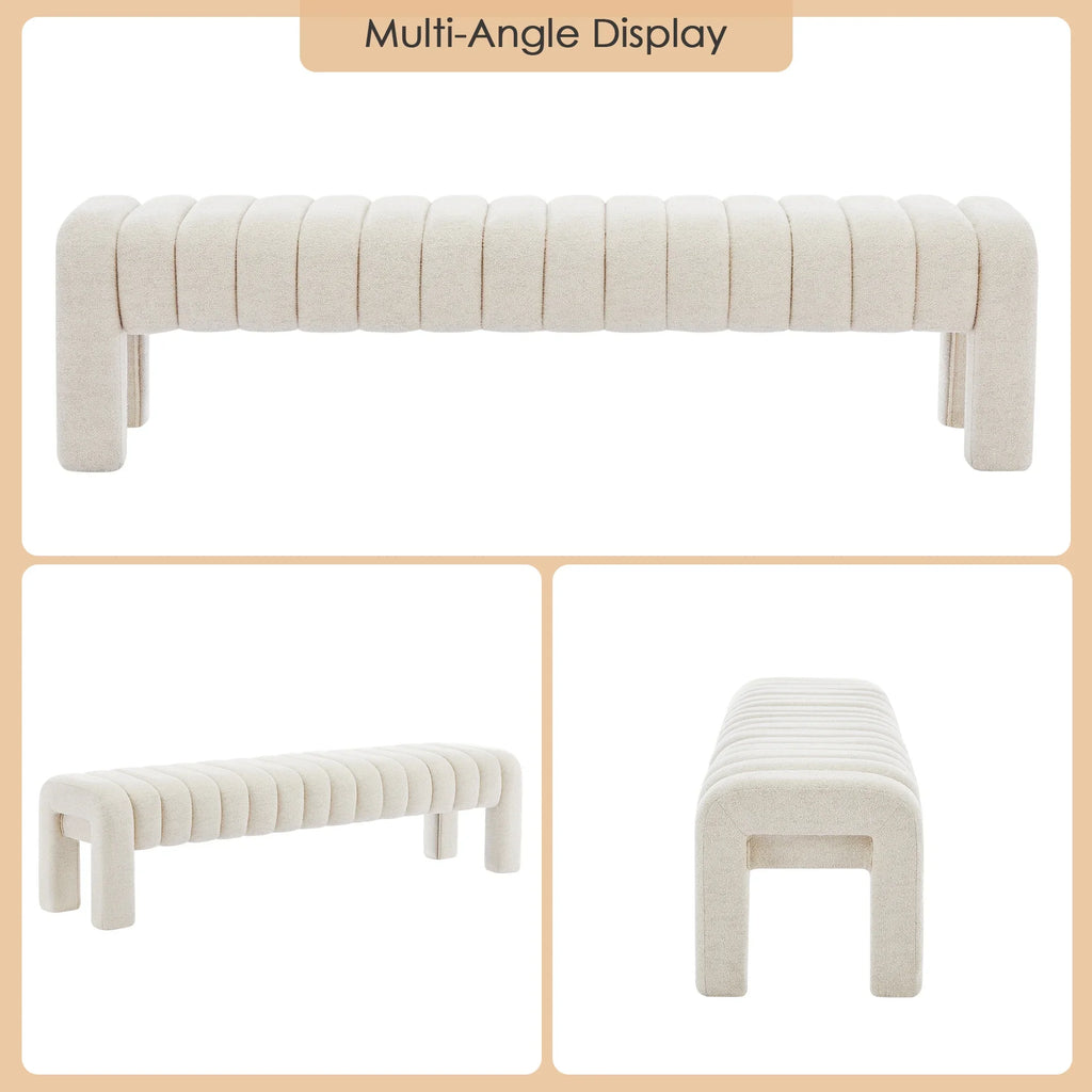 Zesthouse 63" End of Bed Bench, Linen Tufted Upholstered Ottoman Bench with Padded Seat and Solid Wood Leg, Modern Entryway Bench for Bedroom, Living Room, Beige