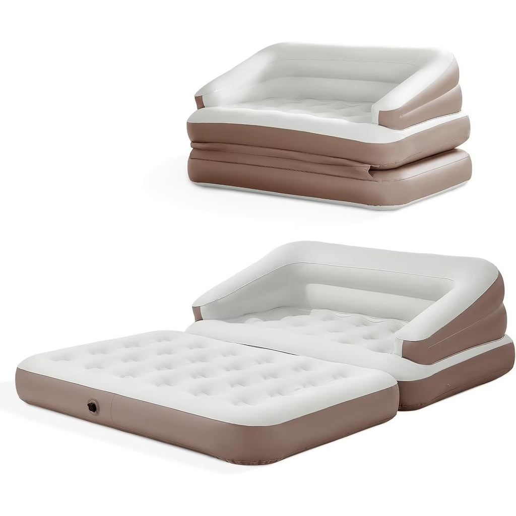 Full Size Air Mattress for Inflatable Portable Blow Up Mattress Sofa Bed with Flocked top-Double Air Couch for Tent Camping(Dark Brown)