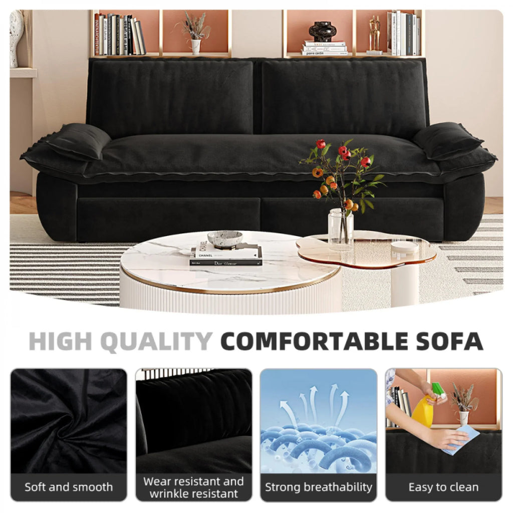 66" Queen Pull Out Sofa Bed, 3-in-1 Convertible Sleeper Sofa with Side Storage,Multi-Functional Velvet Loveseat Bed for Living Room,Bedroom