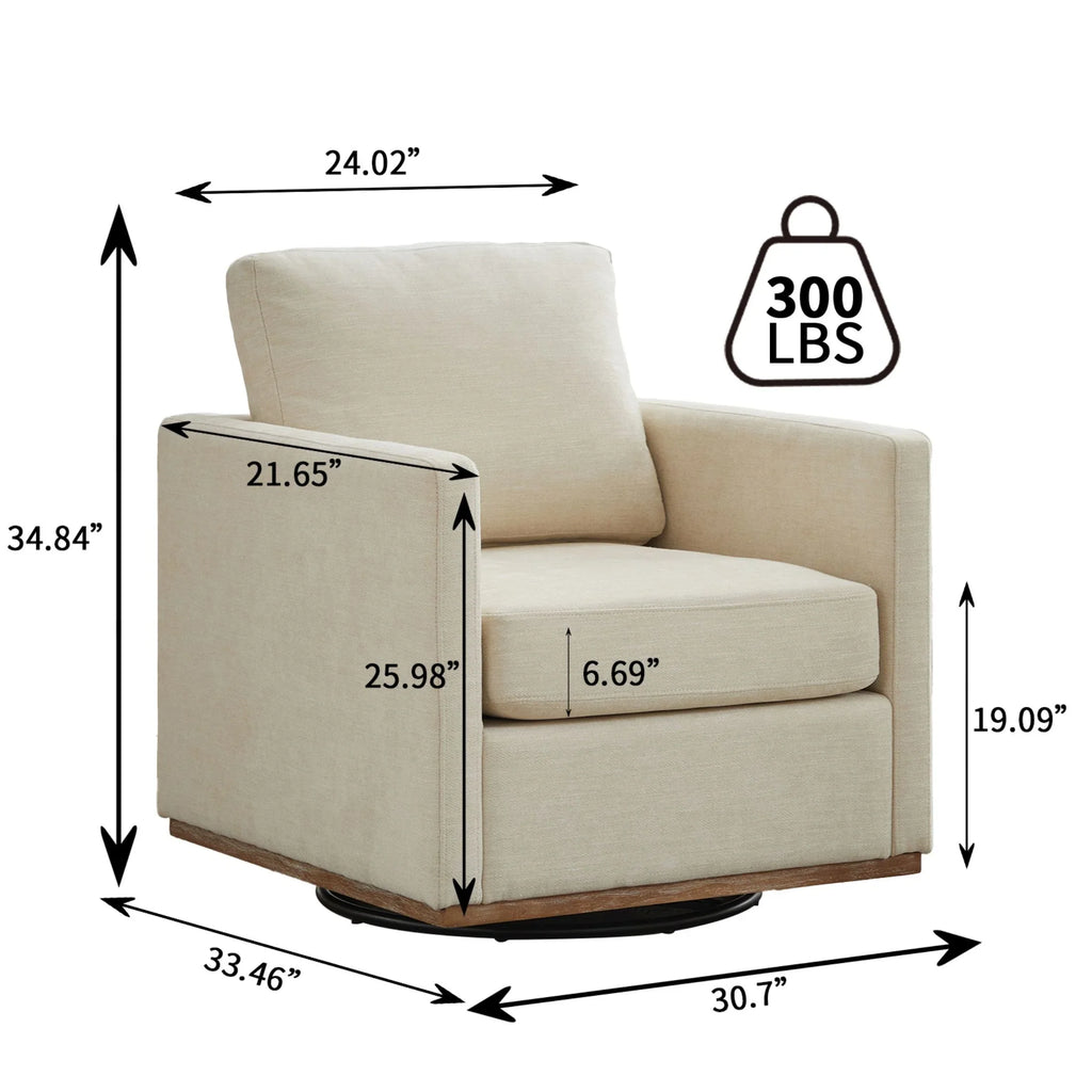 Swivel Accent Chair"360 Degree Square Swivel Chair for Living Room, Mid Century Modern Upholstered Swivel Barrel Chair,Comfy Sofa Armchairs for Bedroom,Nursery,Chenille(Beige)