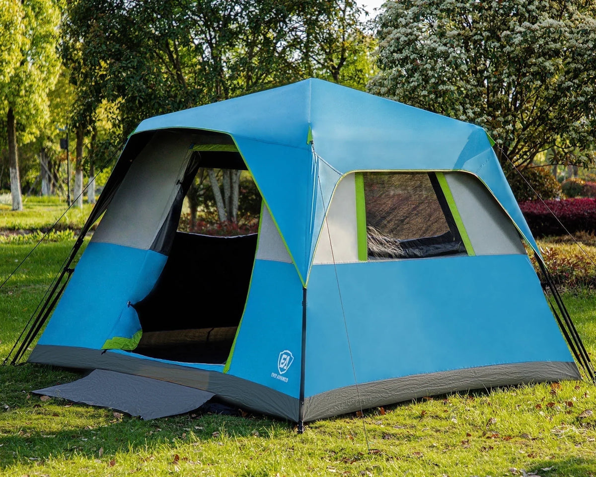 EVER ADVANCED 6 Person Blackout Camping Tent, Instant Family Tents, 60 s Quick Setup, Water-Resistant, Blue