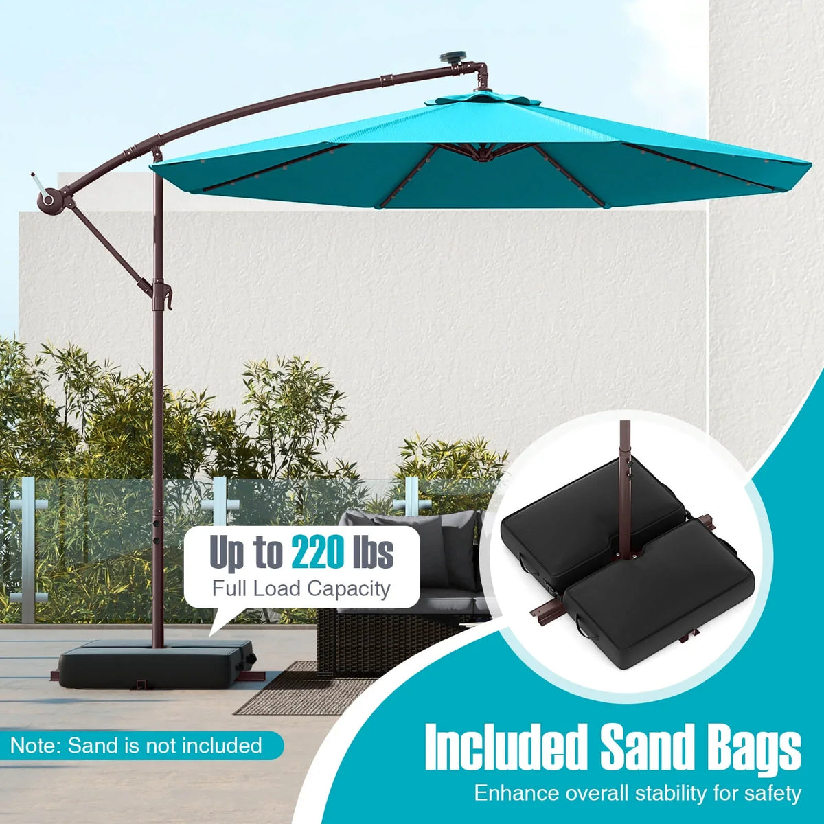 Costway 98.40" Navy Cantilever Patio Umbrella, Base-Included