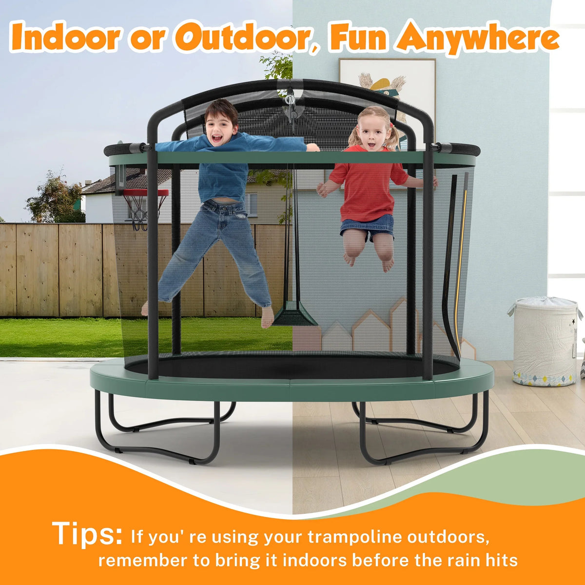 SHINPT 4x6FT Toddler Trampoline for Kids, Kids Indoor Trampoline with 771LBS Load-Bearing Capacity, Mini Trampoline Indoor & Outdoor, Small Trampoline with 4 Accessories & Adjustable Gymnastics Bar