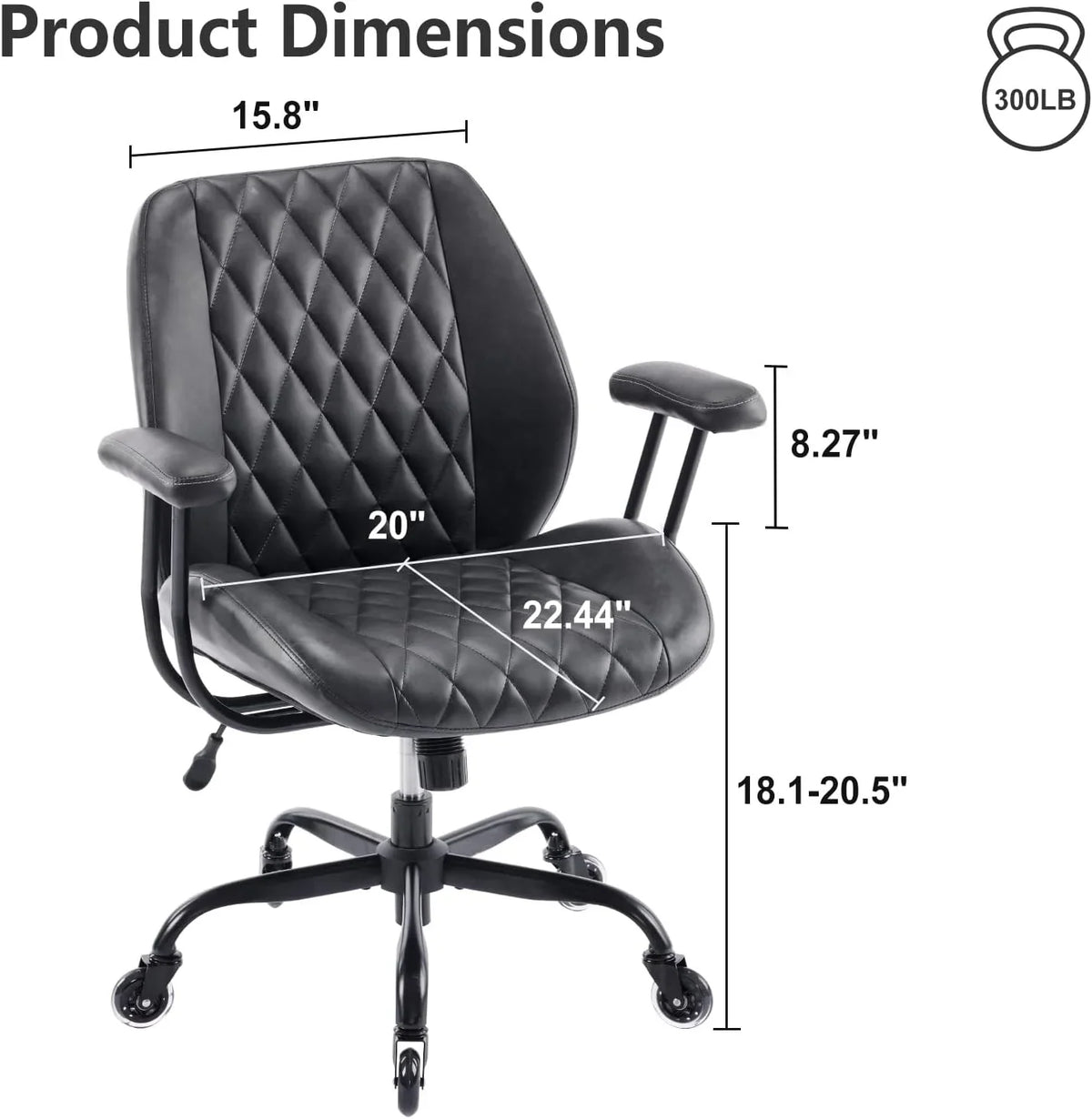 QW Home Office Desk Chair Office Rubber Casters Ergonomic Computer Chair with Lumbar Support Adjustable Height Rolling Swivel Executive Task Armrests Chair. Brown Leather