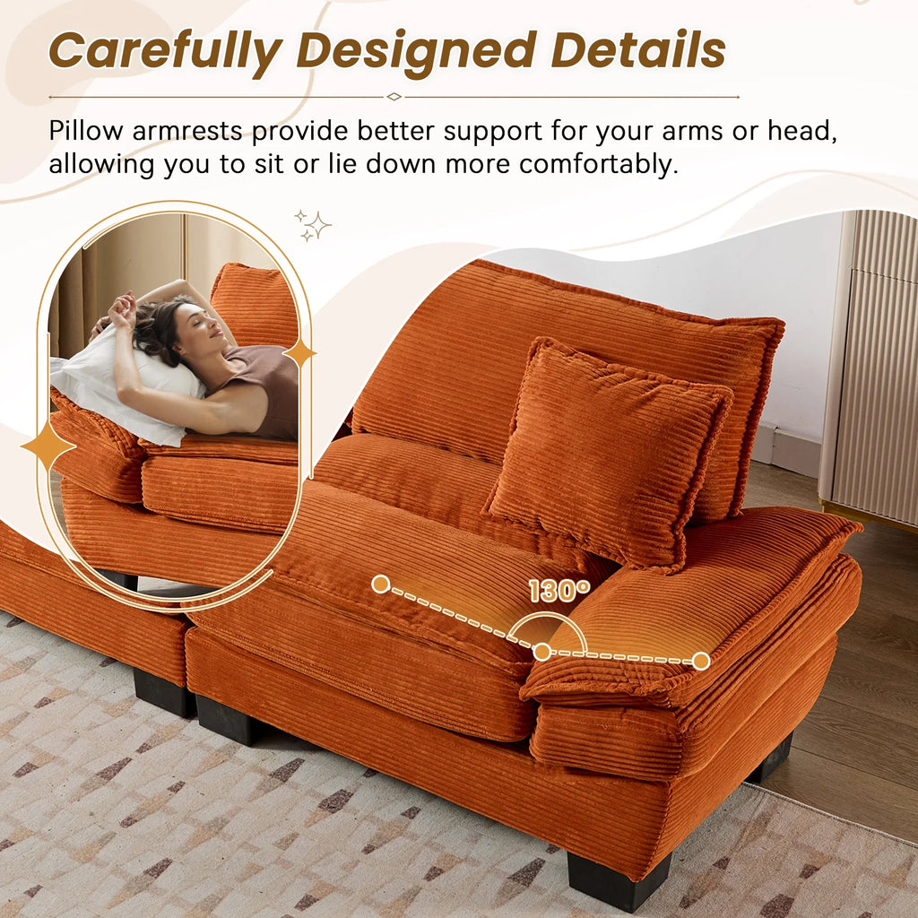 Dinosisco 84"L Deep Seat Sofa, Corduroy Upholstered Sleeper Couch for Living Room, Pink