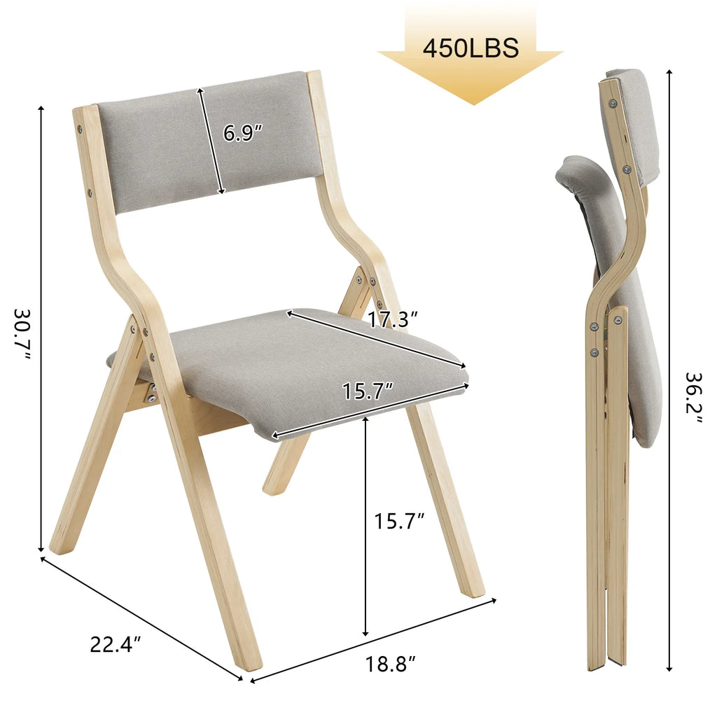 Ktaxon Folding Chairs Rubber Wood Frame Foldable Event Chairs Padded Diner Chairs for Office and Party Reading Dining Set of 2 Light Gray