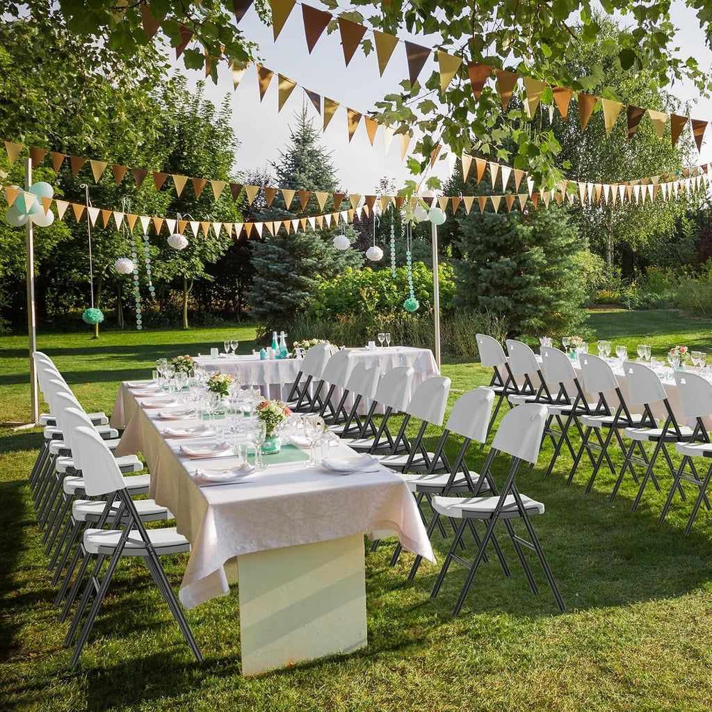 DYUKFG Folding Chairs, Heavy Duty Foldable Chair Portable HDPE Plastic Seat with Steel Frame for Indoor Outdoor Dinning Party Wedding School Use, White, 6 Pack
