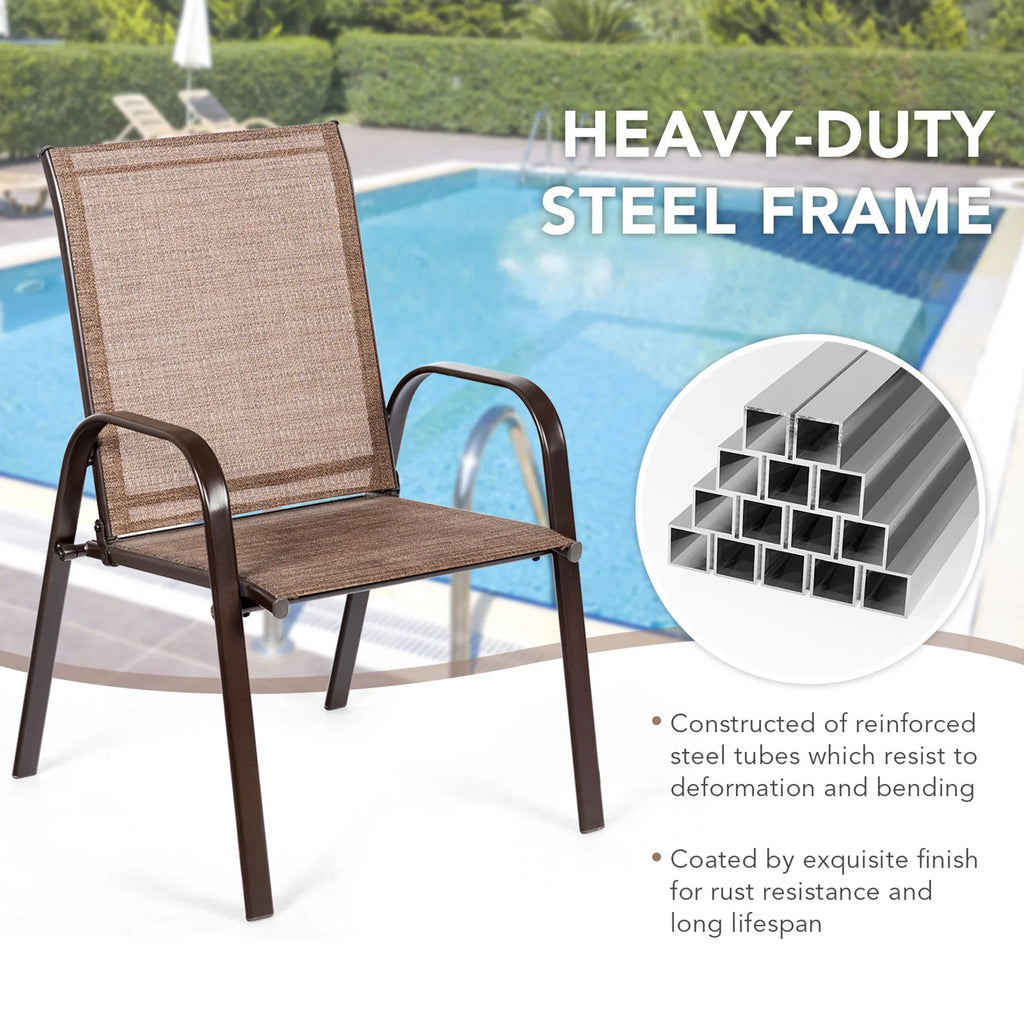 Gymax Set of 4 Patio Chairs Dining Chairs w/ Steel Frame Yard Outdoor Grey