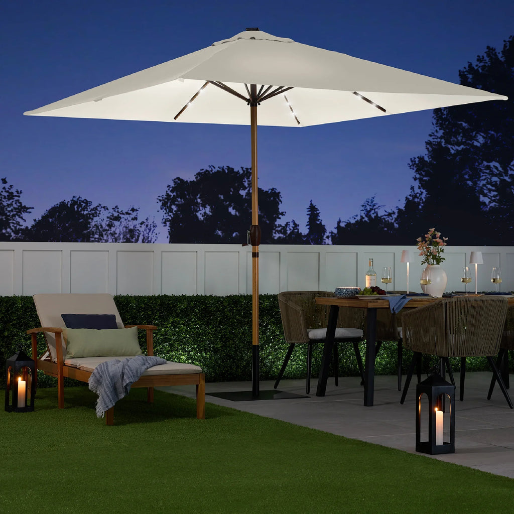 Best Choice Products 9ft Deep Square Solar LED Lighted Patio Umbrella w/ Woodgrain Pattern, UV-Resistant - Black