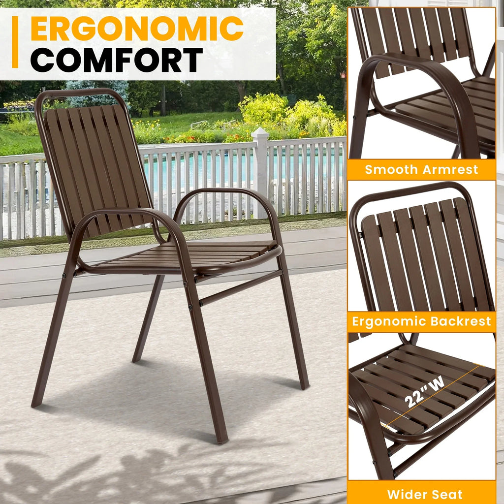 Seizeen 7-Piece Outdoor Table and Chairs, Patio Table Set with 6 Rattan Chairs, All-weather Outdoor Patio Dining Sets Rectangular Metal Table with Acacia Wood Top, Umbrella Hole, Gray
