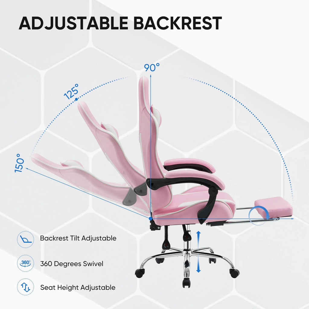 MCQ Ergonomic Swivel Gaming Chair with Headrest Lumbar Support for Home Office, Black and Grey