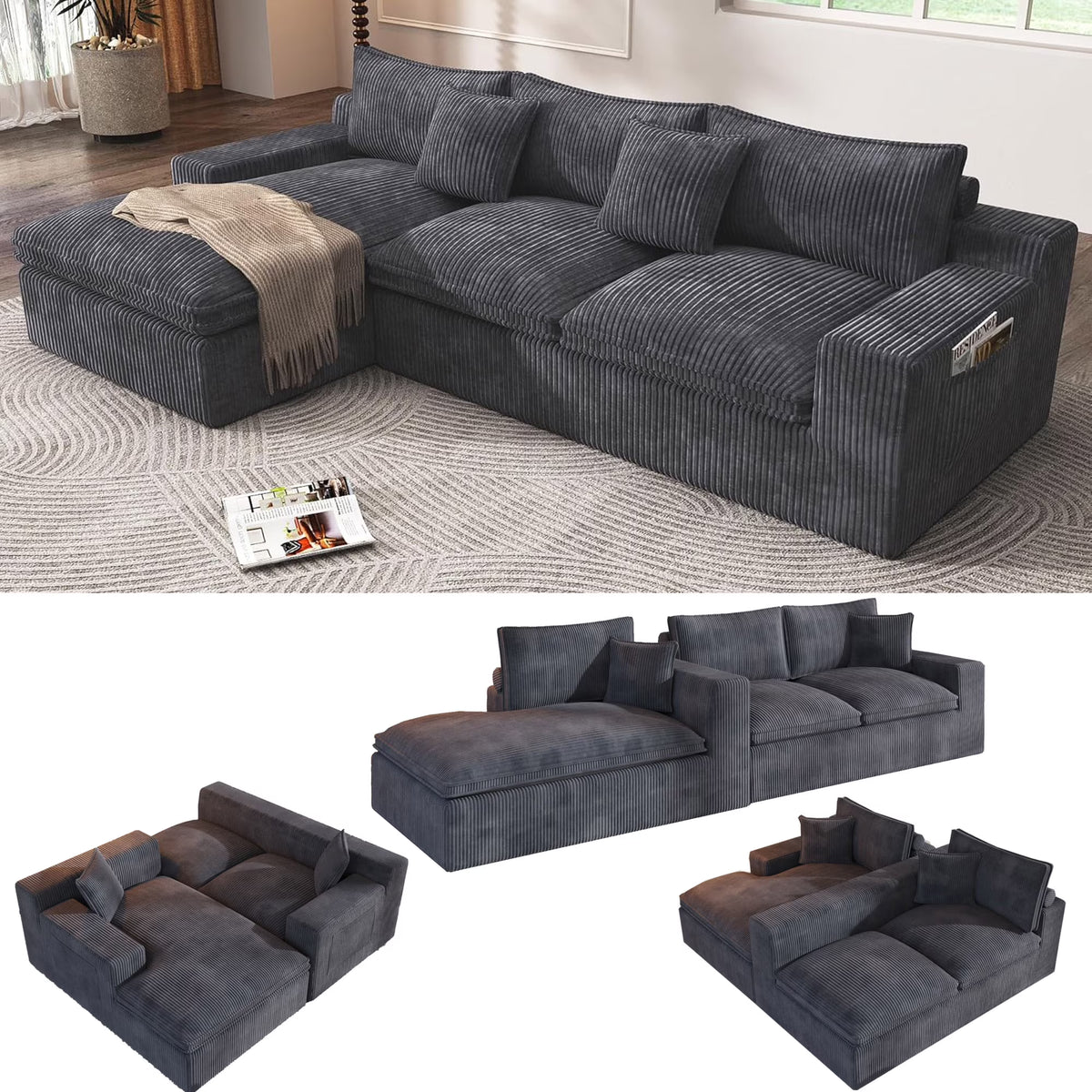 108" Modular Sectional Sofa, Cloud Sectional Couch with Deep Seat, Modern Modular L-Shape Sofa Couch with Chaise,Upholstered Couches for Living Room Bedroom