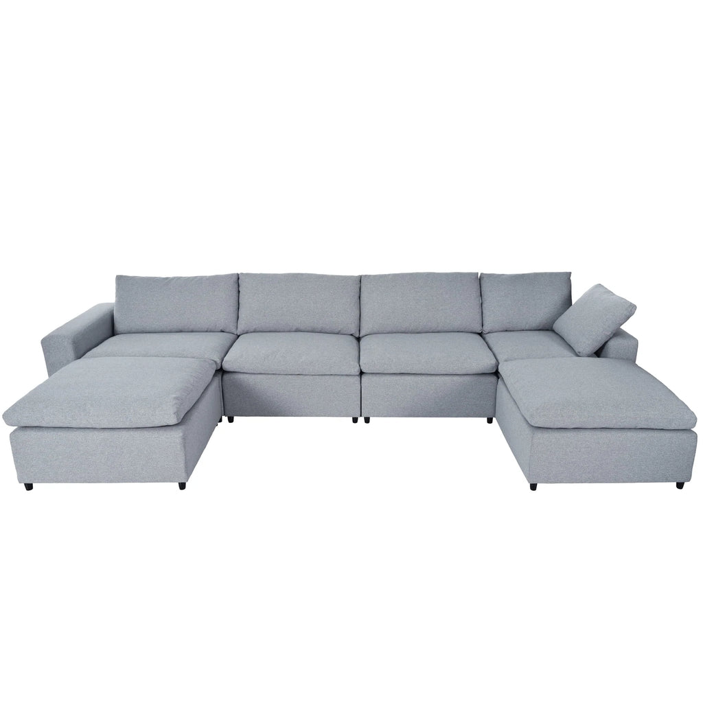Harper & Bright Designs Convertible Modular Sectional Sofa with 2 Removable Ottomans & Pillows, Large U Shape Cloud Couch with Reversible Chaise for Living Room, Grey