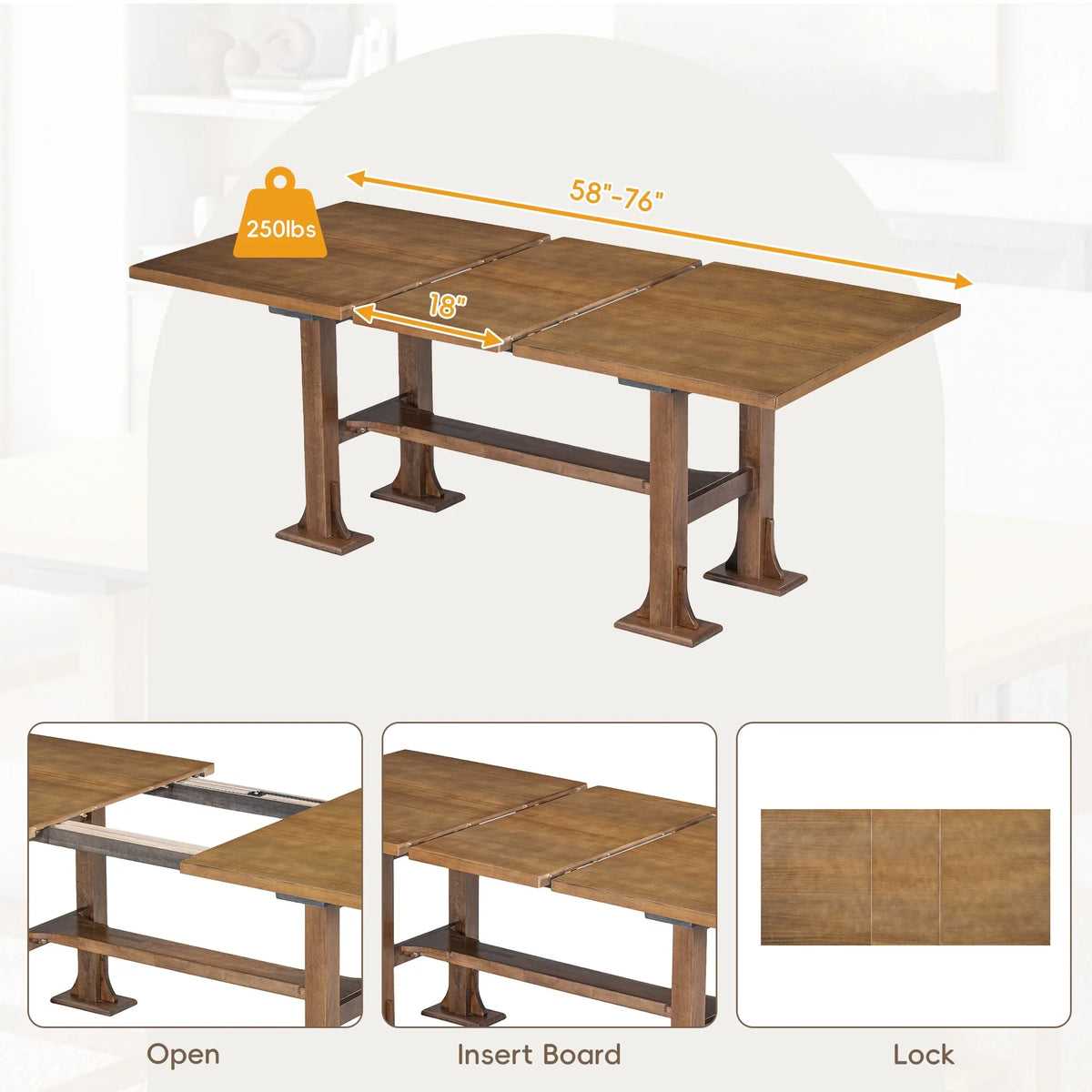 6 Piece Extendable Dining Table Set, Atumon Wood Dining Room Set for 6, Dining Table Set with 4 Cushioned Chairs and Bench, Farmhouse Dining Table Set Furniture for Kitchen Dining Room, Dark Brown