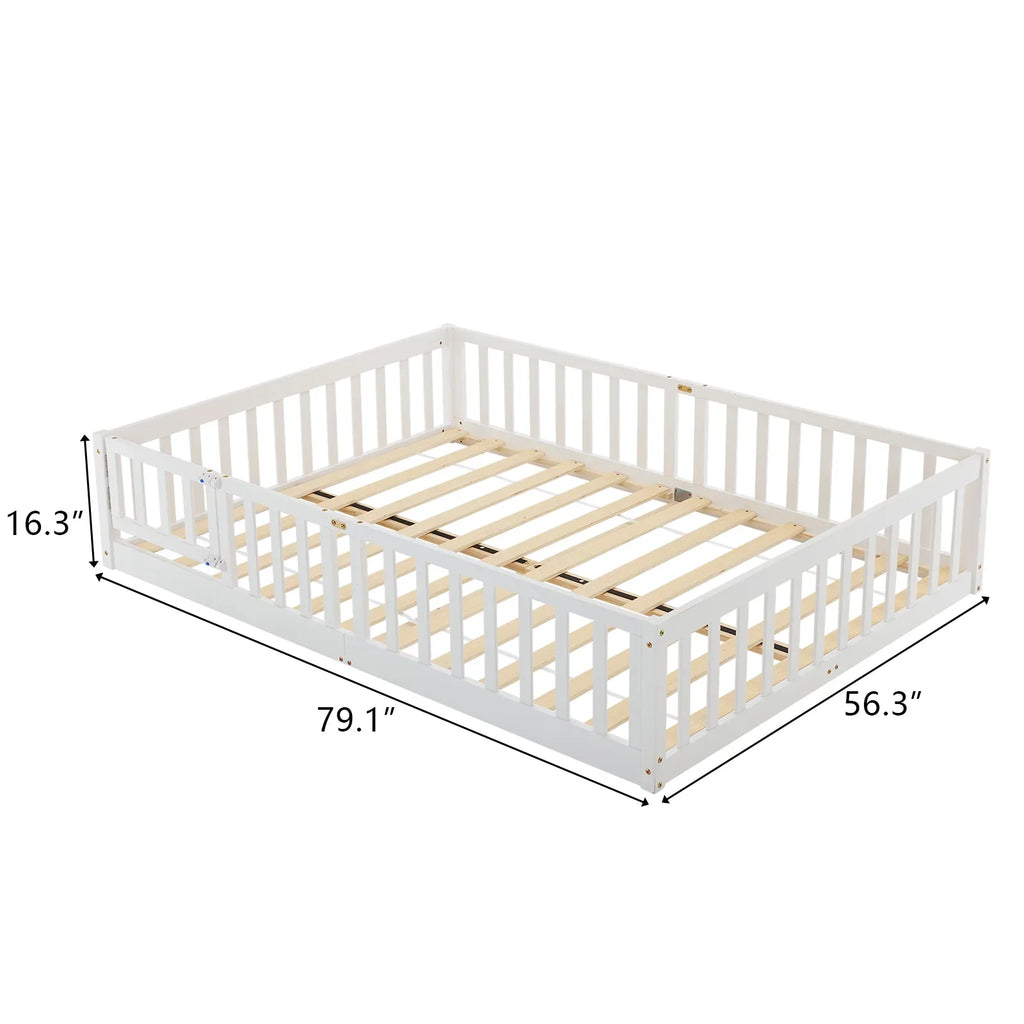 Ktaxon Montessori Twin Floor Bed with Safety Guardrails, Toddler Bed Frame for Kids, Wood Frame - Nature