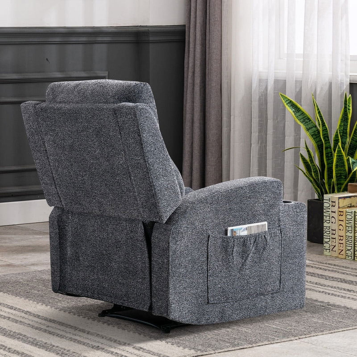 Bonzy Home Heated Manual Massage Recliner with Cup Holder Padded Breathable Fabric Recliner, Home Theater Seating"Navy