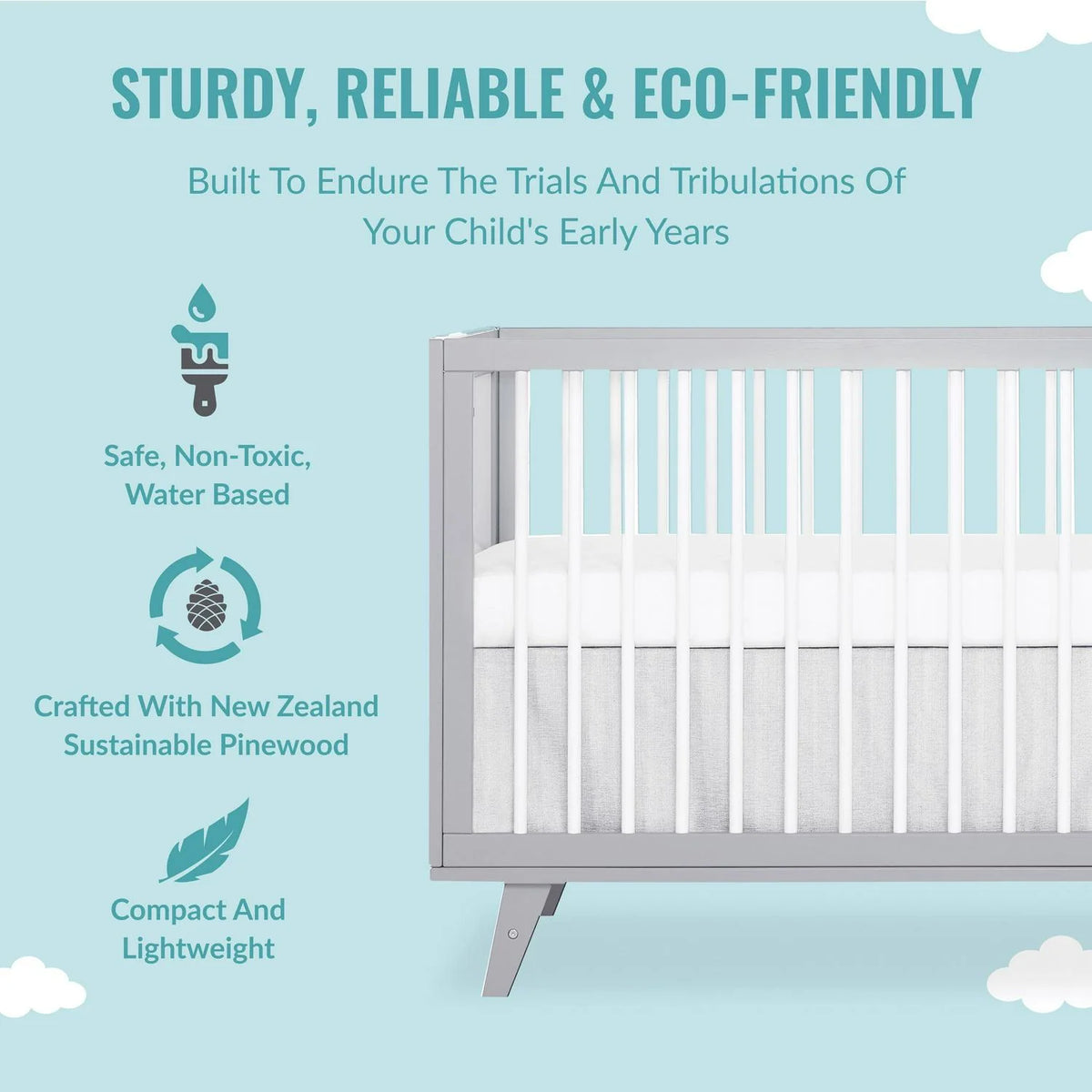 Dream On Me Carter 5-in-1 Full Size Convertible Crib. Grey and White