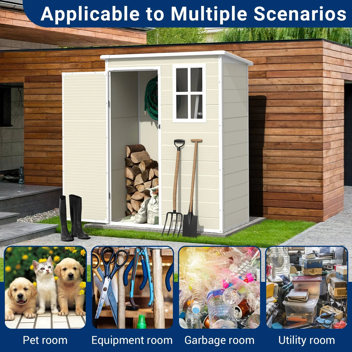 ELPOSUN Outdoor Storage Shed 6x4.5 ft, Resin Outside Sheds & Outdoor Storage Plastic for Trash Can, Bike, Lawnmower, Generator, Tool Shed with Lockable Door for Backyard, Lawn, Patio, Grey & White