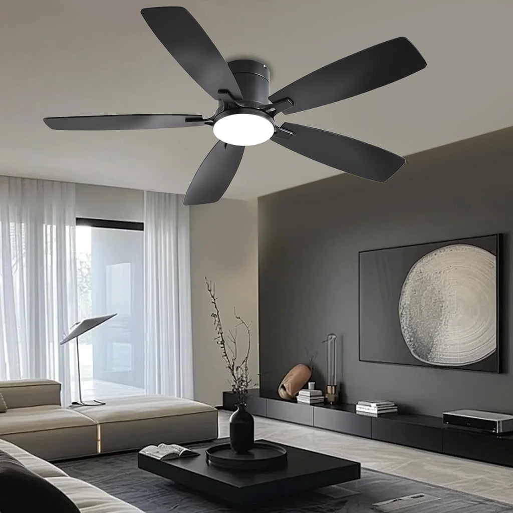 42 Inch Low Profile Ceiling Fans with Lights and Remote, Flush Mount Modern Ceiling Fan, 3 CC T DC Ceiling Fan for Bedroom, Living Room, Brushed Nickel